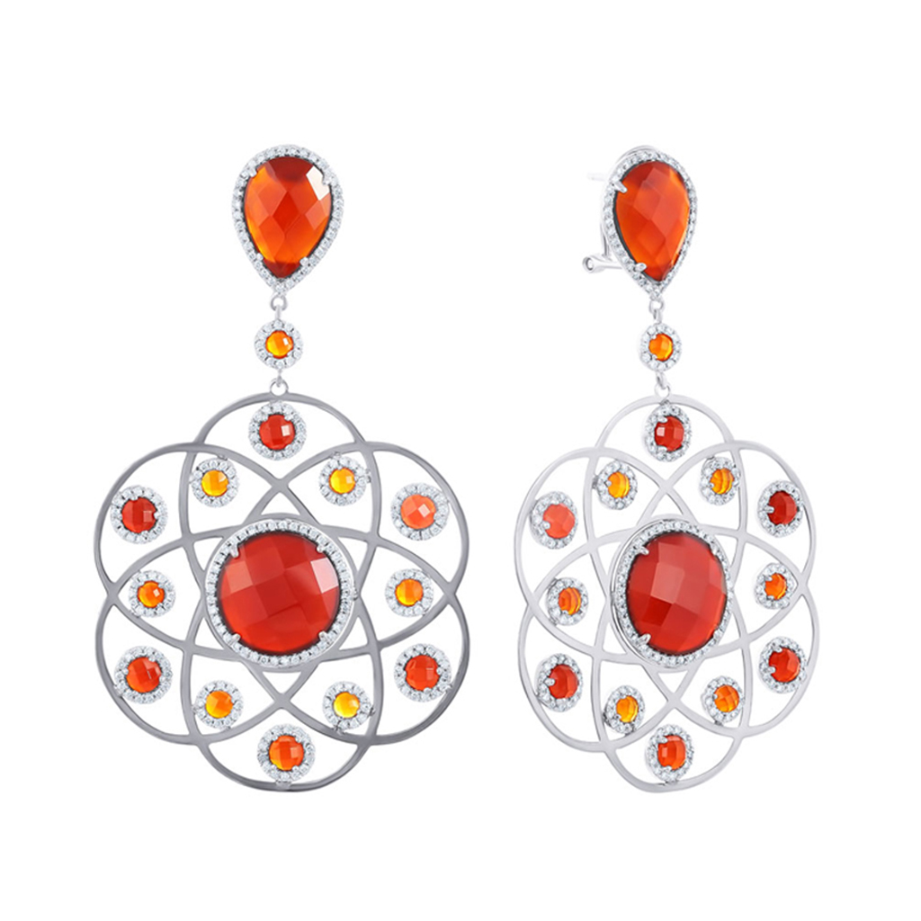 Серьги с агатом, фианитом из серебра