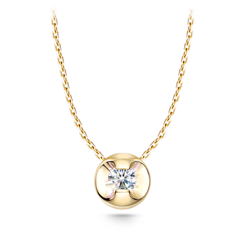 Колье из желтого золота с бриллиантом, плетение якорное