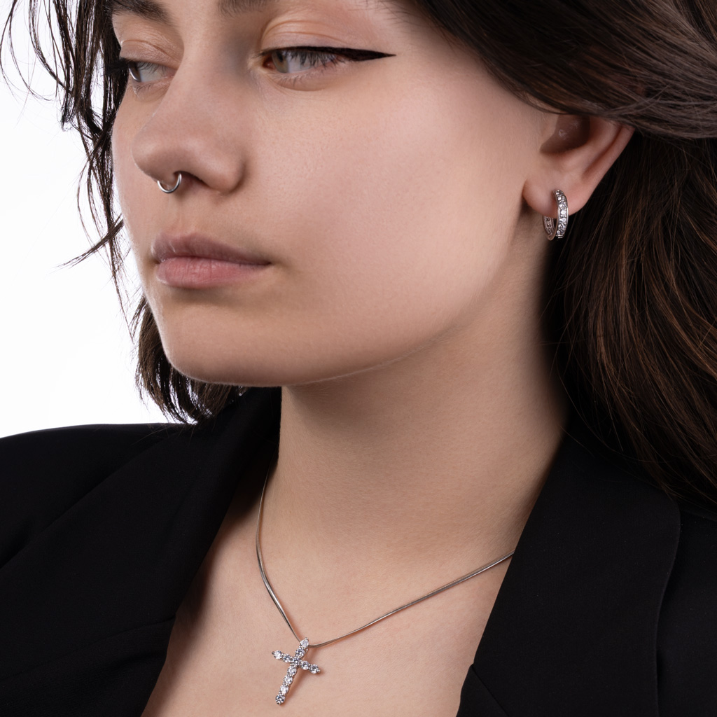 Серьги Конго из серебра с фианитом