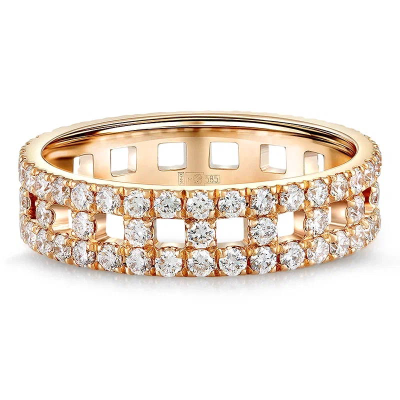 Кольцо из розового золота с алмазами ограненными синтетическими