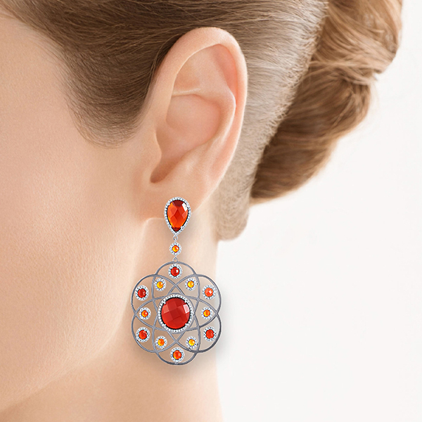 Серьги с агатом, фианитом из серебра